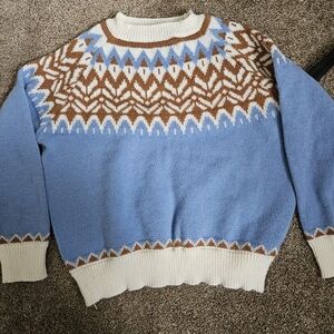 Blue and Brown Patterned Winter Sweater